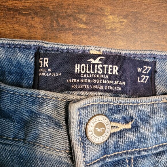 Hollister Jeans 5 R Ultra High Rise Mom Bandana Patch Ripped Medium Light Wash - Picture 4 of 10